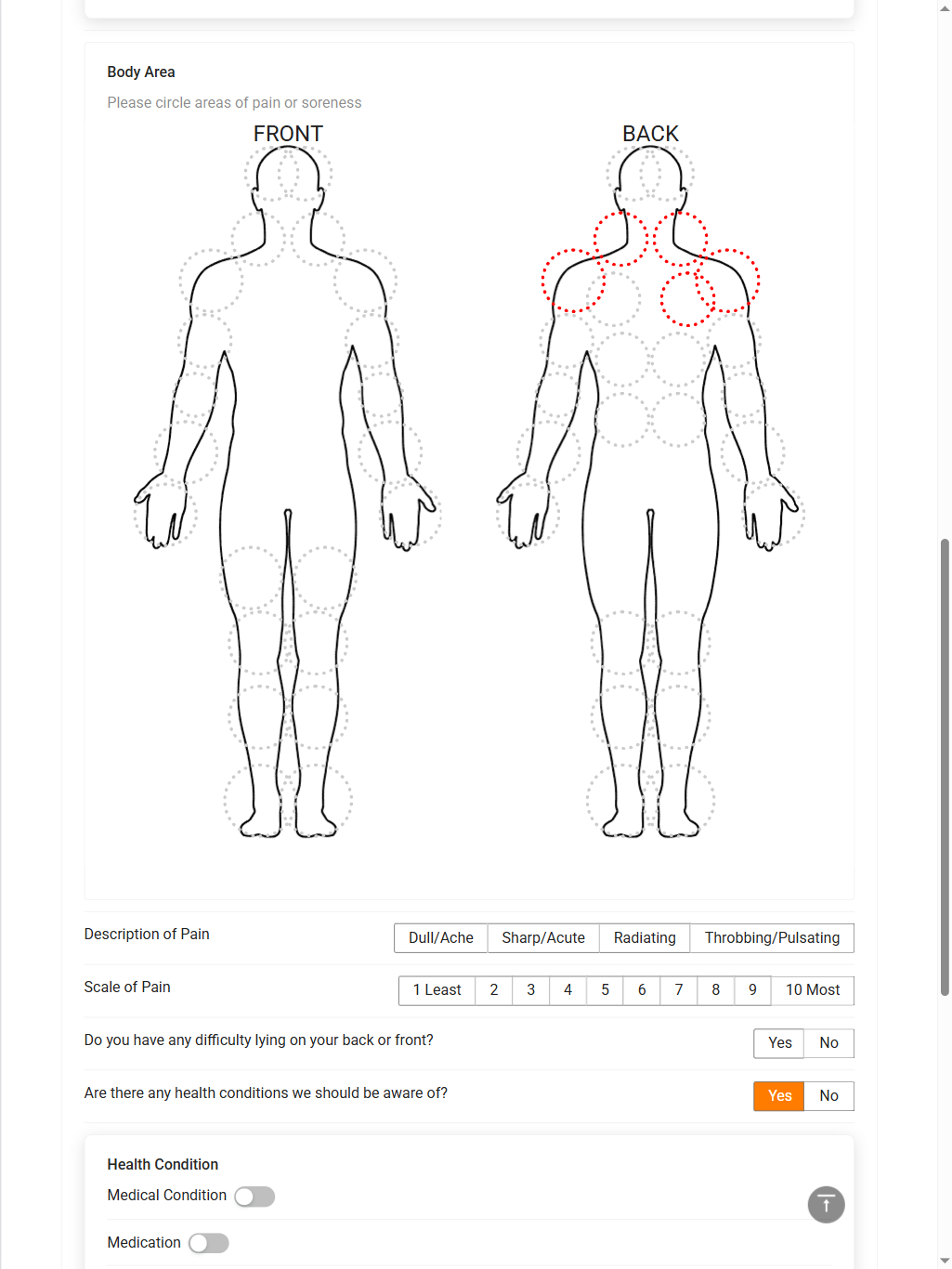 BookRelax customer intake and treatment notes